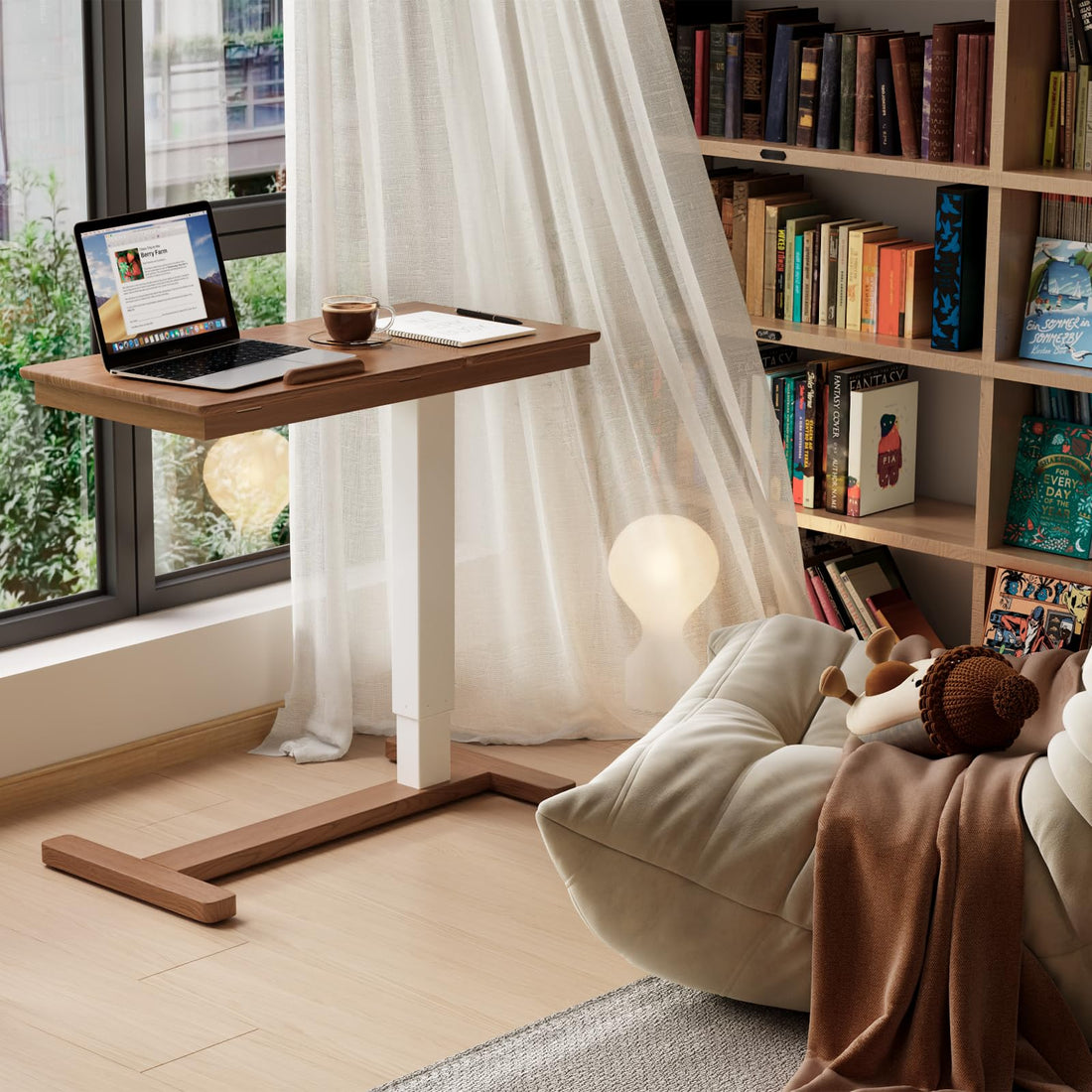 Walnut Overbed Table with Wheels