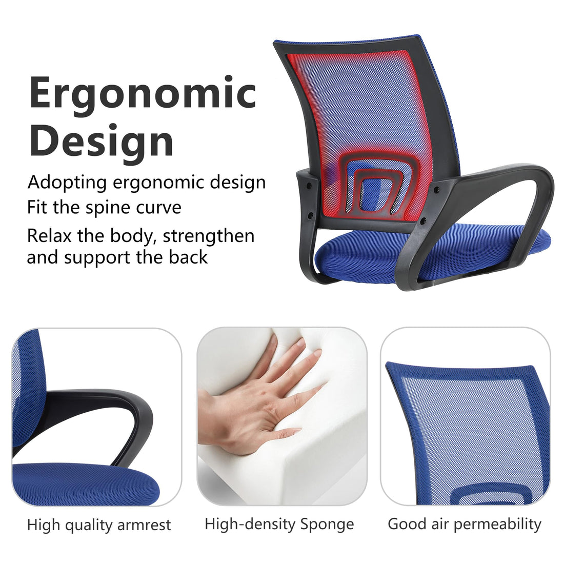 BestOffice Ergonomic Mid-Back Office Chair, Black