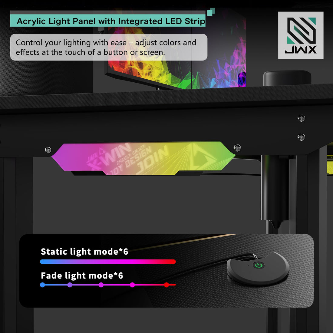 JWX 71" Dual Motor 4-Leg Standing Gaming Desk with LED