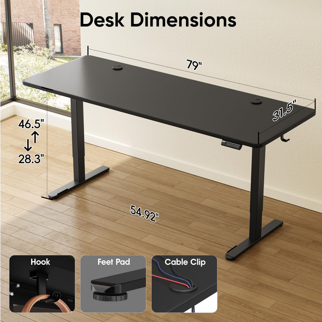 Monomi 63"x28" Electric Standing Desk, Rustic Brown/Black