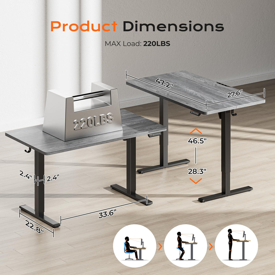 Huuger 55"x28" Large Electric Standing Desk, Black