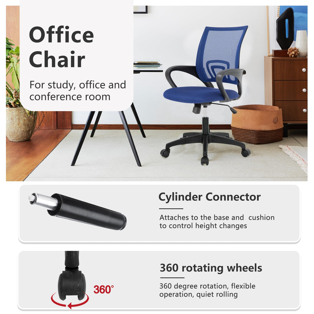 BestOffice Ergonomic Mid-Back Office Chair, Black
