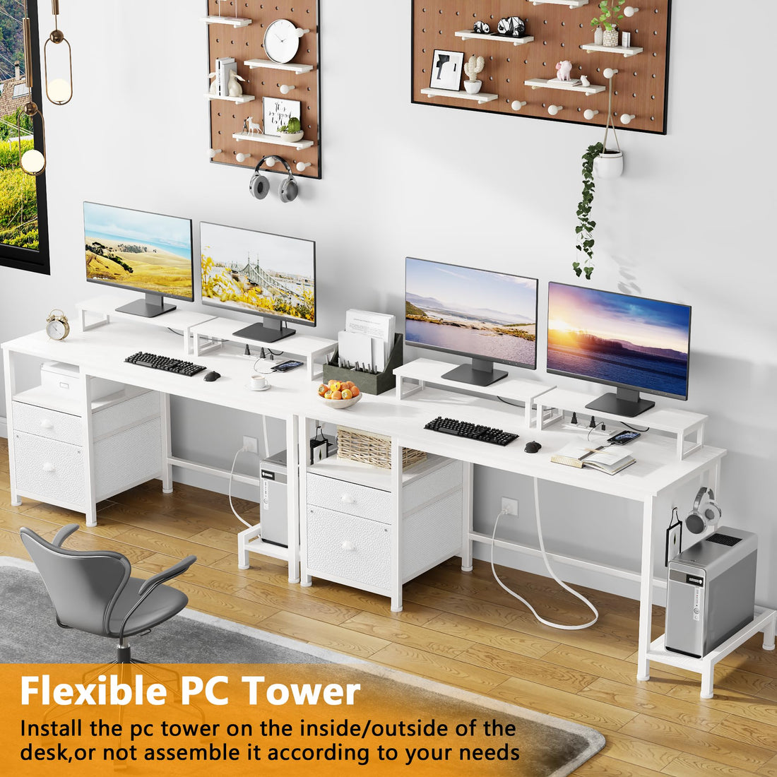 Furologee 47" Desk with Storage, Rustic Brown