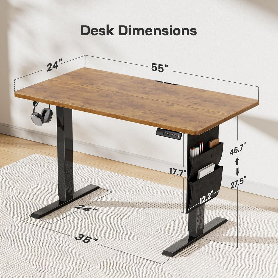 HUANUO 32" Electric Standing Desk, Light Walnut