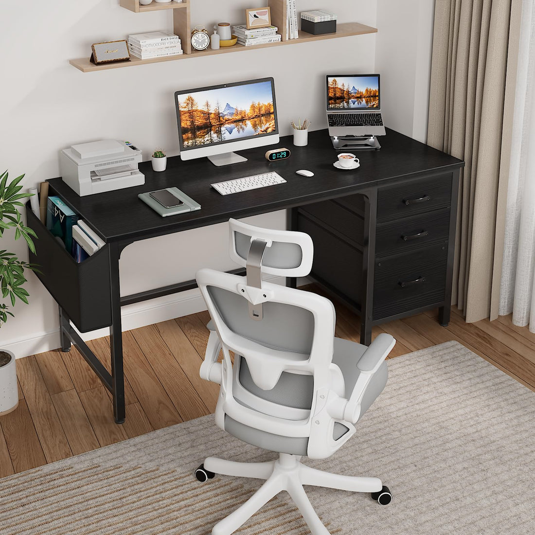 Lufeiya 47" Desk with Fabric Drawers, Rustic Brown