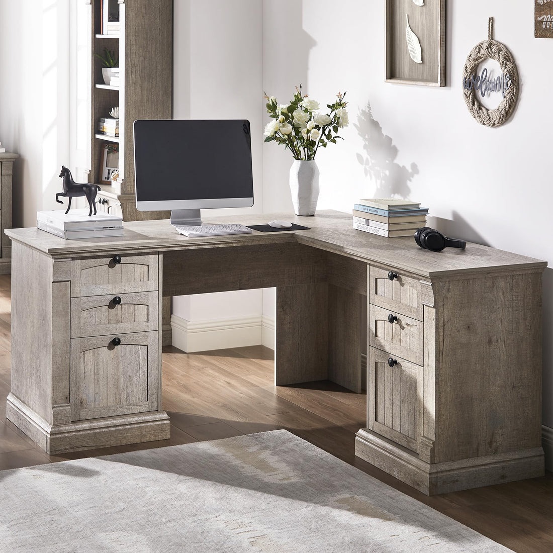 OKD 60" L-Shaped Executive Desk with Hutch & Storage