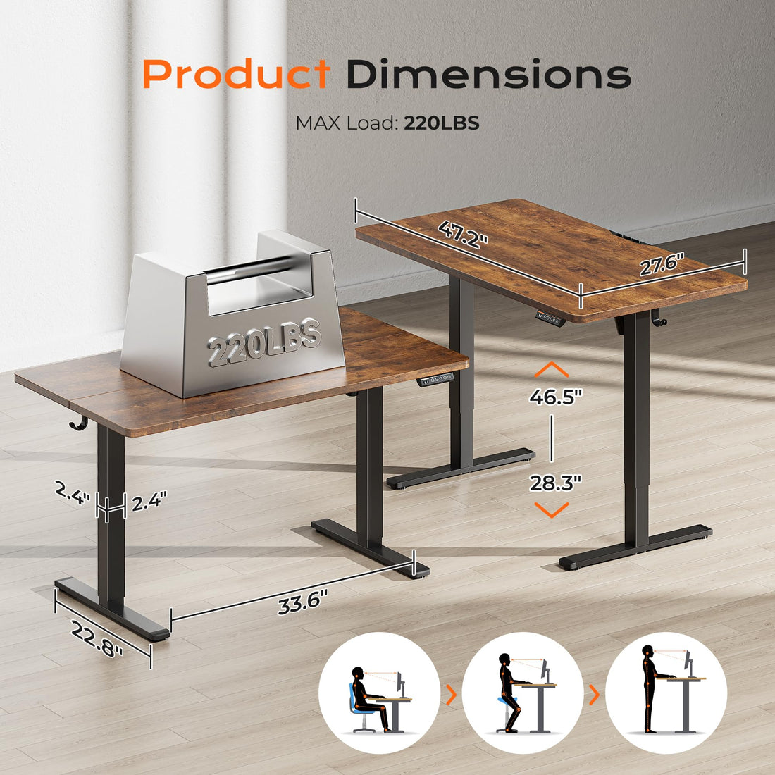 Huuger 55"x28" Large Electric Standing Desk, Black
