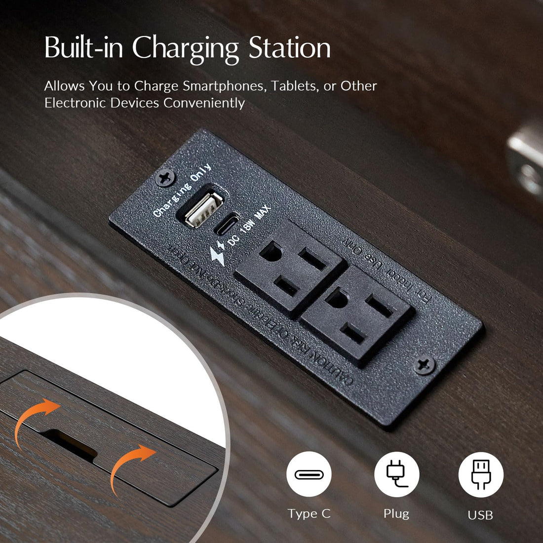HULALA HOME 60" Fluted Desk with Charging Station