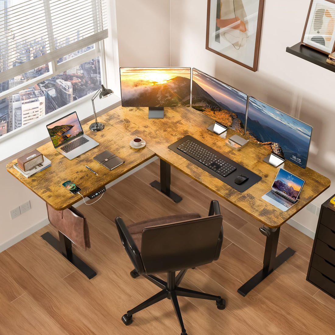 63"x55" L-Shaped Electric Height Adjustable Desk