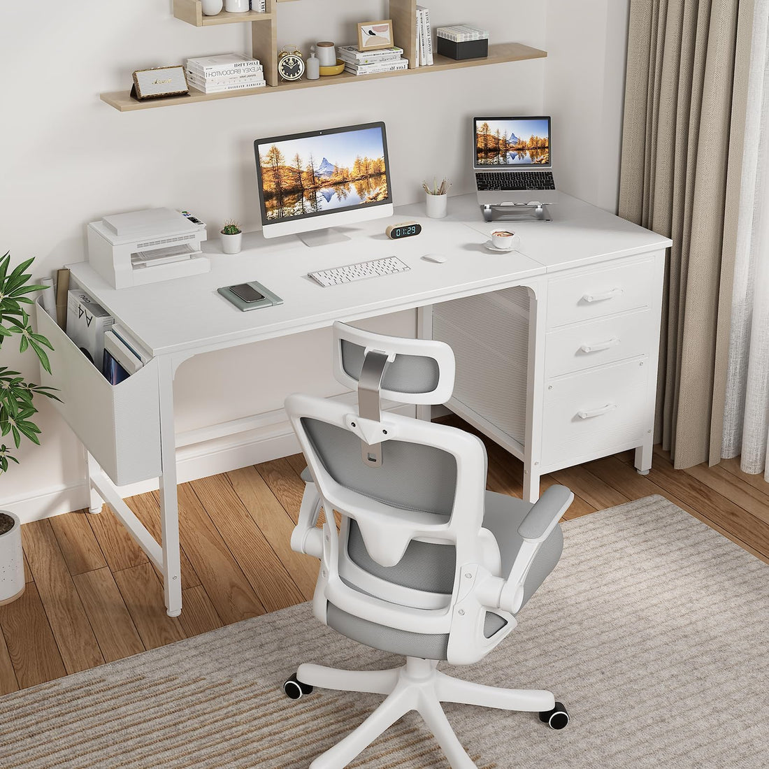 Lufeiya 47" Desk with Fabric Drawers, Rustic Brown