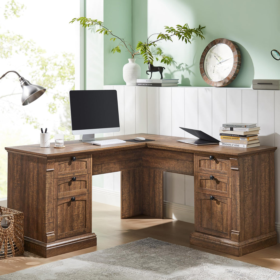 OKD 60" L-Shaped Executive Desk with Hutch & Storage