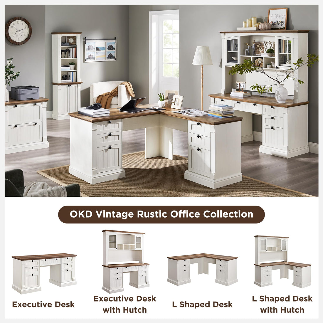 OKD 60" L-Shaped Executive Desk with Hutch & Storage