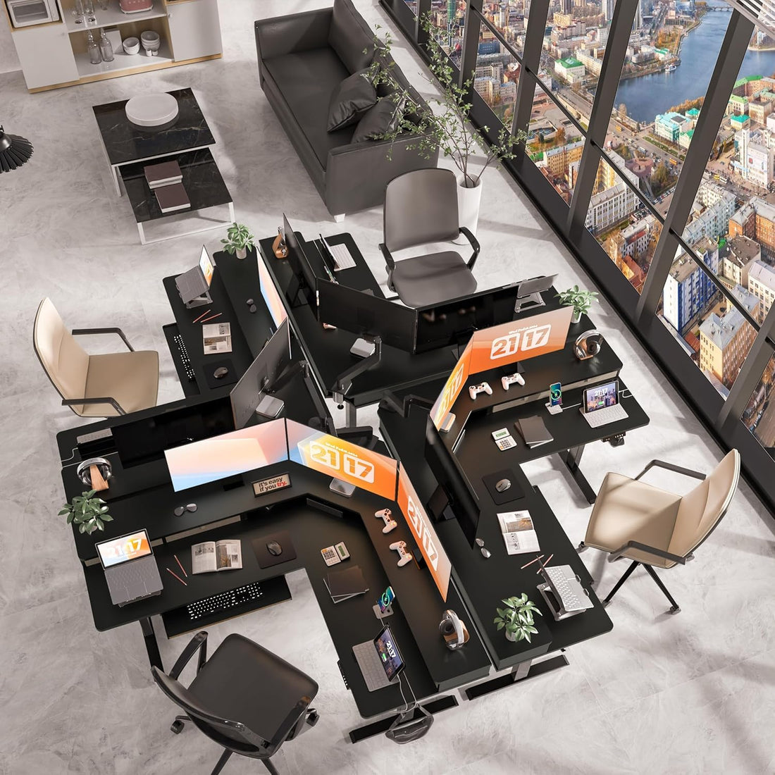 63"x55" L-Shaped Electric Height Adjustable Desk