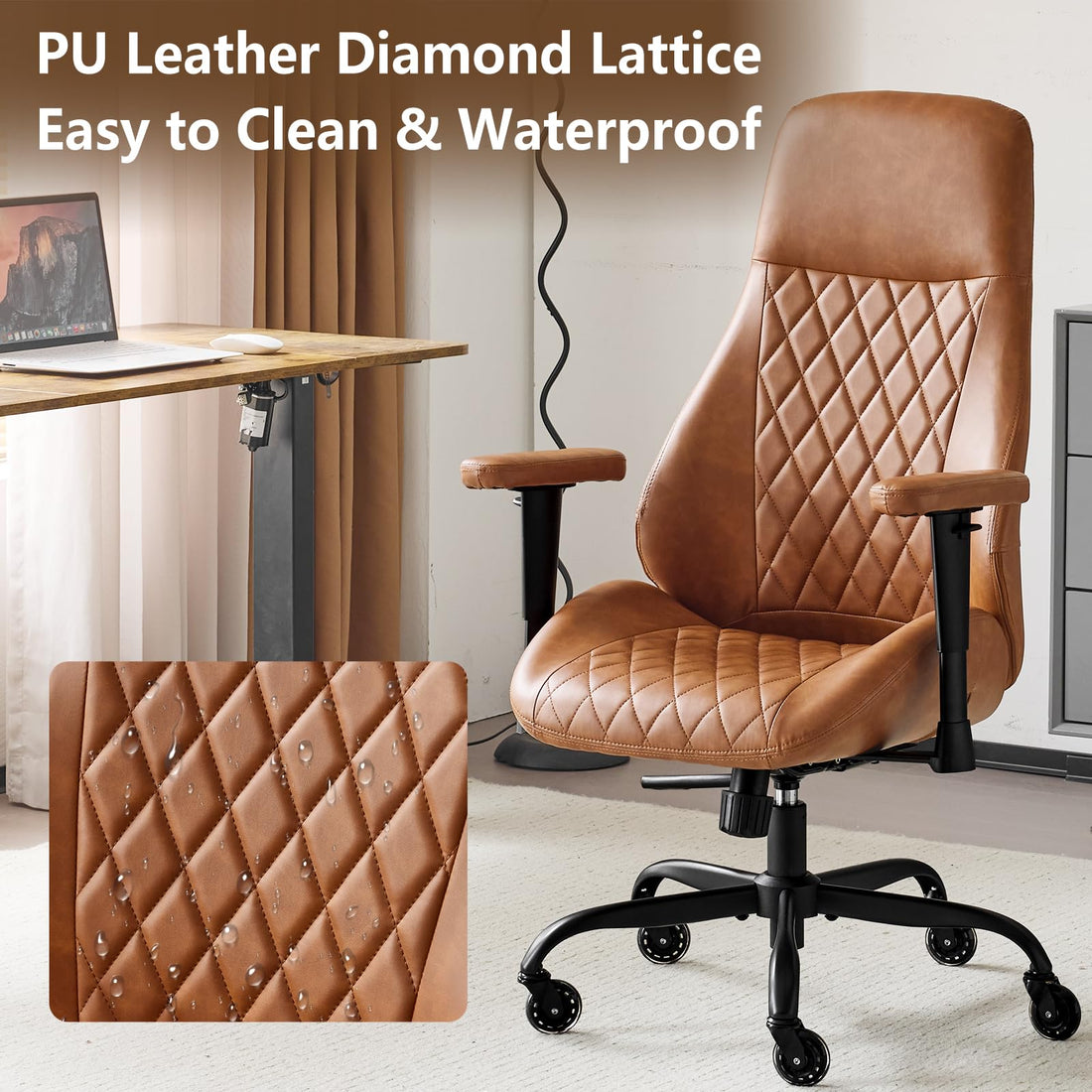 YFO Brown Leather Ergonomic Office Chair