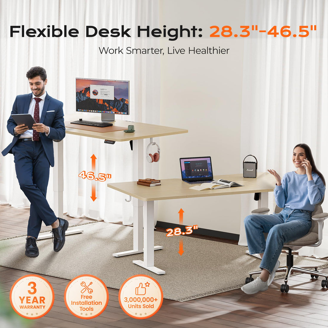 Huuger 55"x28" Large Electric Standing Desk, Black