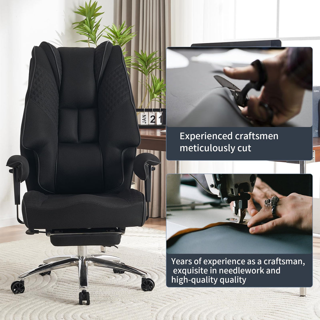 Big & Tall PU Leather Office Chair with Footrest, Brown