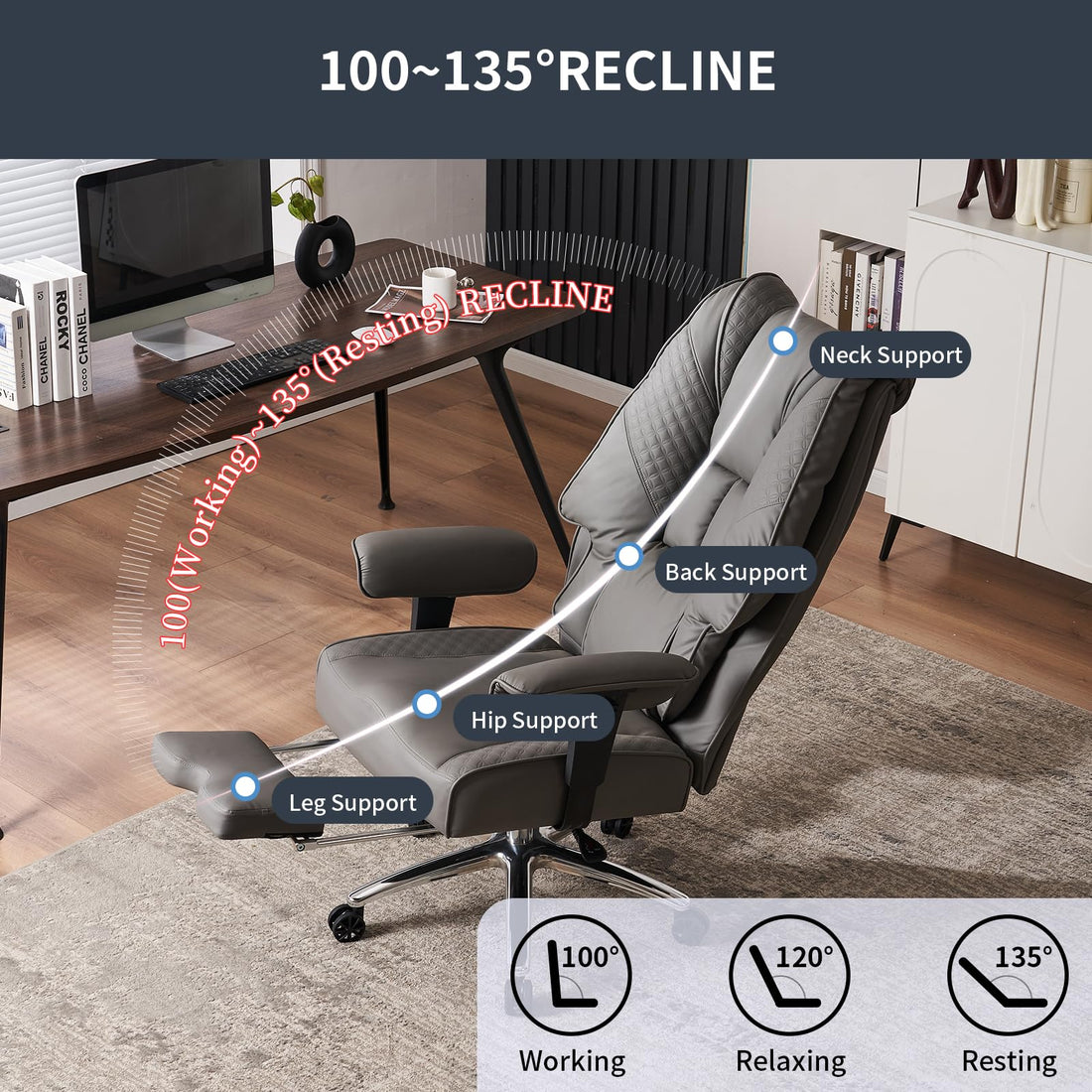Big & Tall PU Leather Office Chair with Footrest, Brown