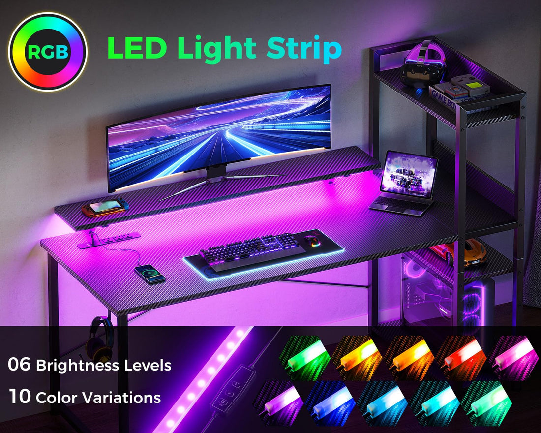 ODK 40" Reversible Gaming Desk with LED & USB Port
