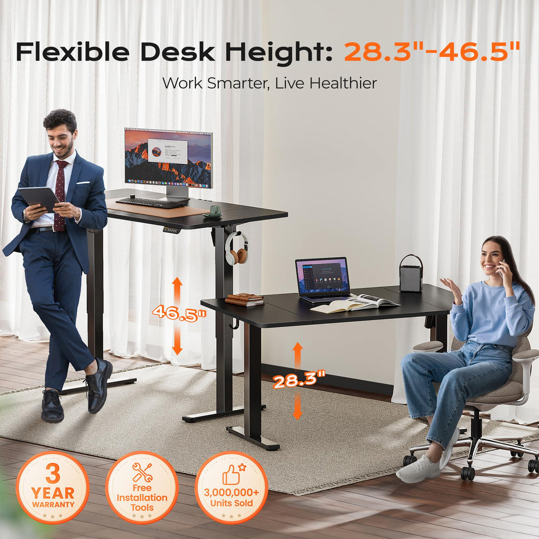 Huuger 55"x28" Large Electric Standing Desk, Black