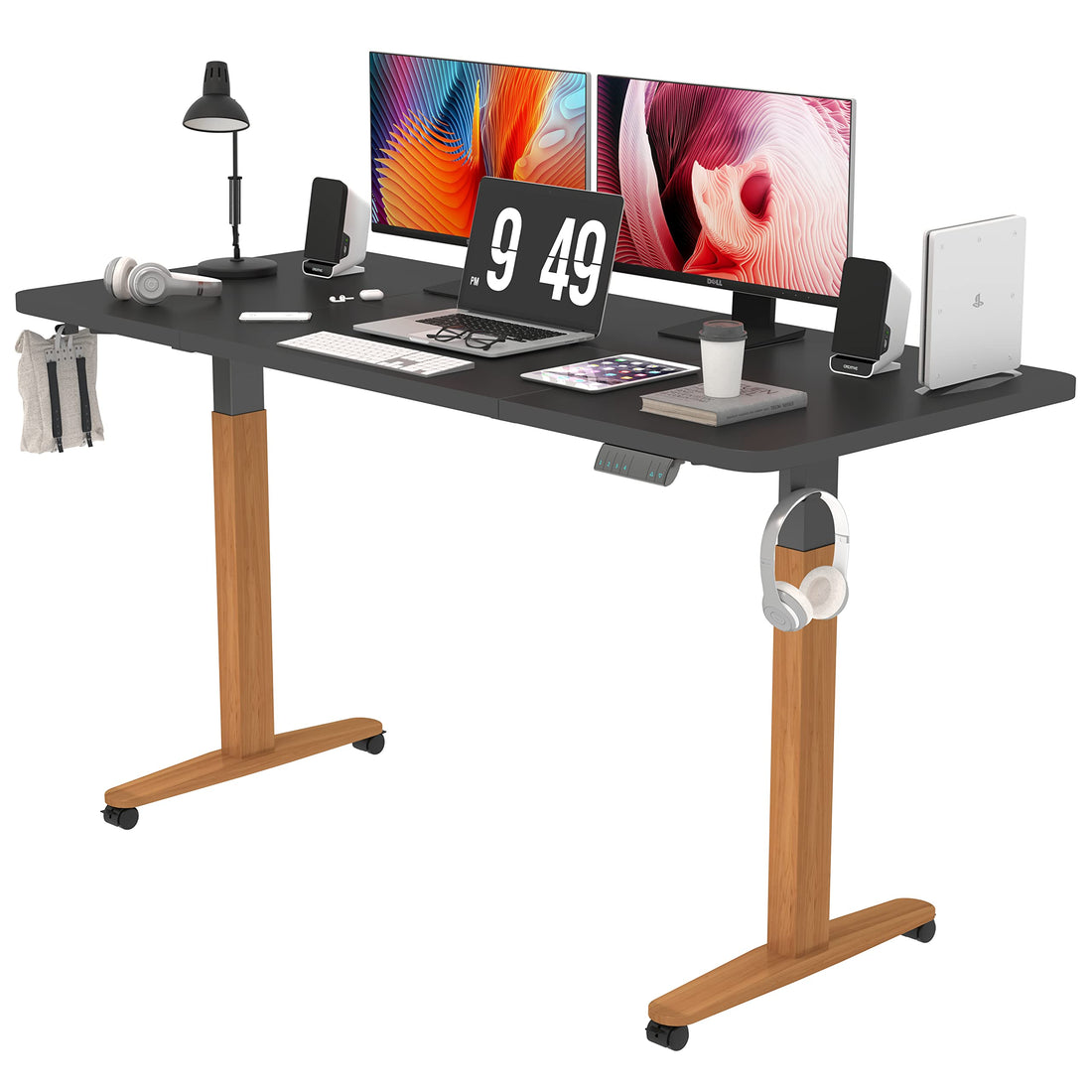 Monomi 63"x28" Electric Standing Desk, Rustic Brown/Black
