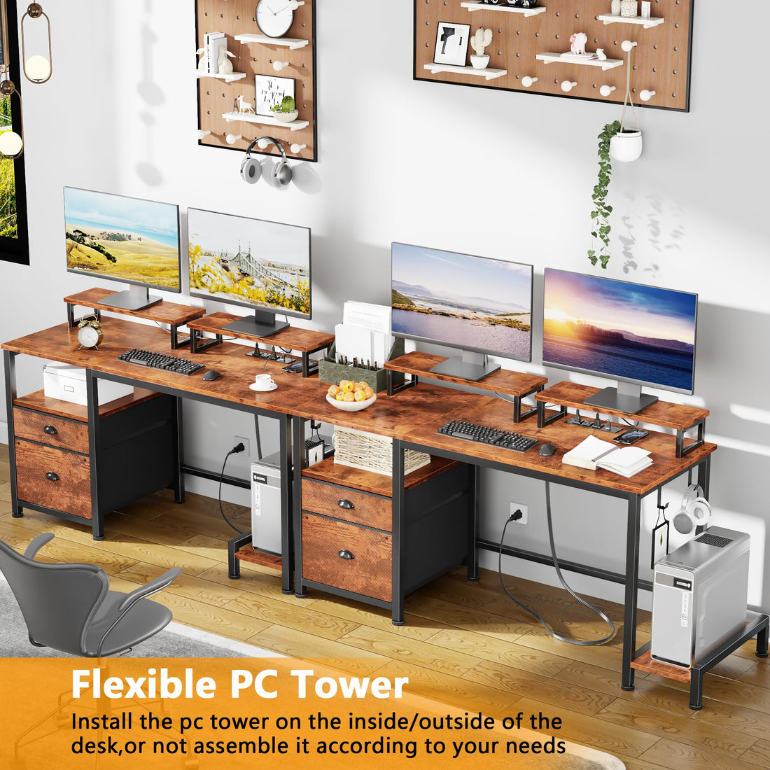 Furologee 47" Desk with Storage, Rustic Brown