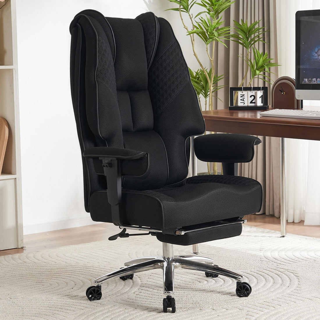Big & Tall PU Leather Office Chair with Footrest, Brown