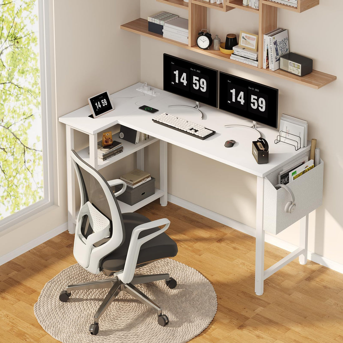 Lufeiya 40" White L-Shaped Desk