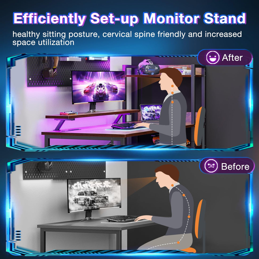 ODK 40" Reversible Gaming Desk with LED & USB Port