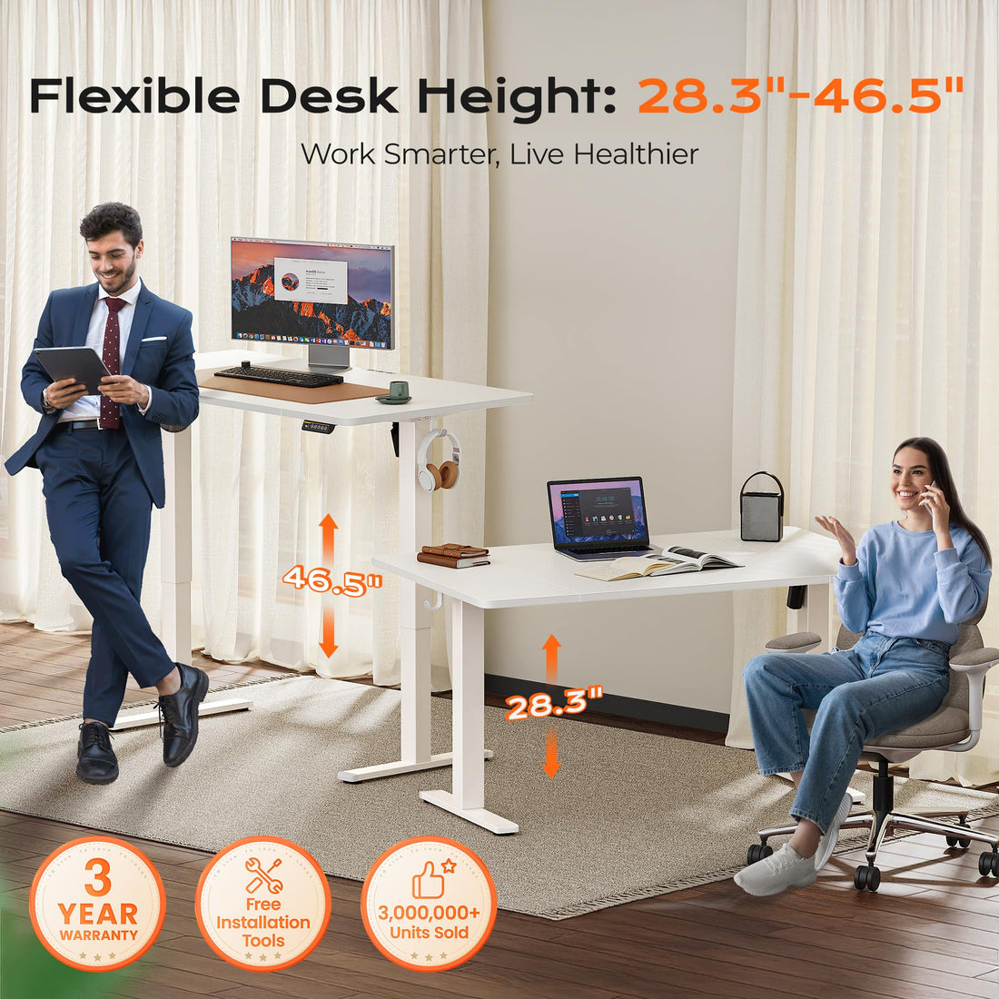 Huuger 55"x28" Large Electric Standing Desk, Black
