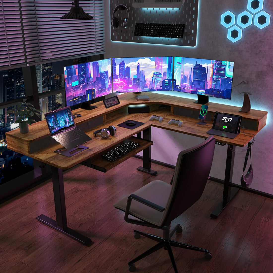 63"x55" L-Shaped Electric Height Adjustable Desk