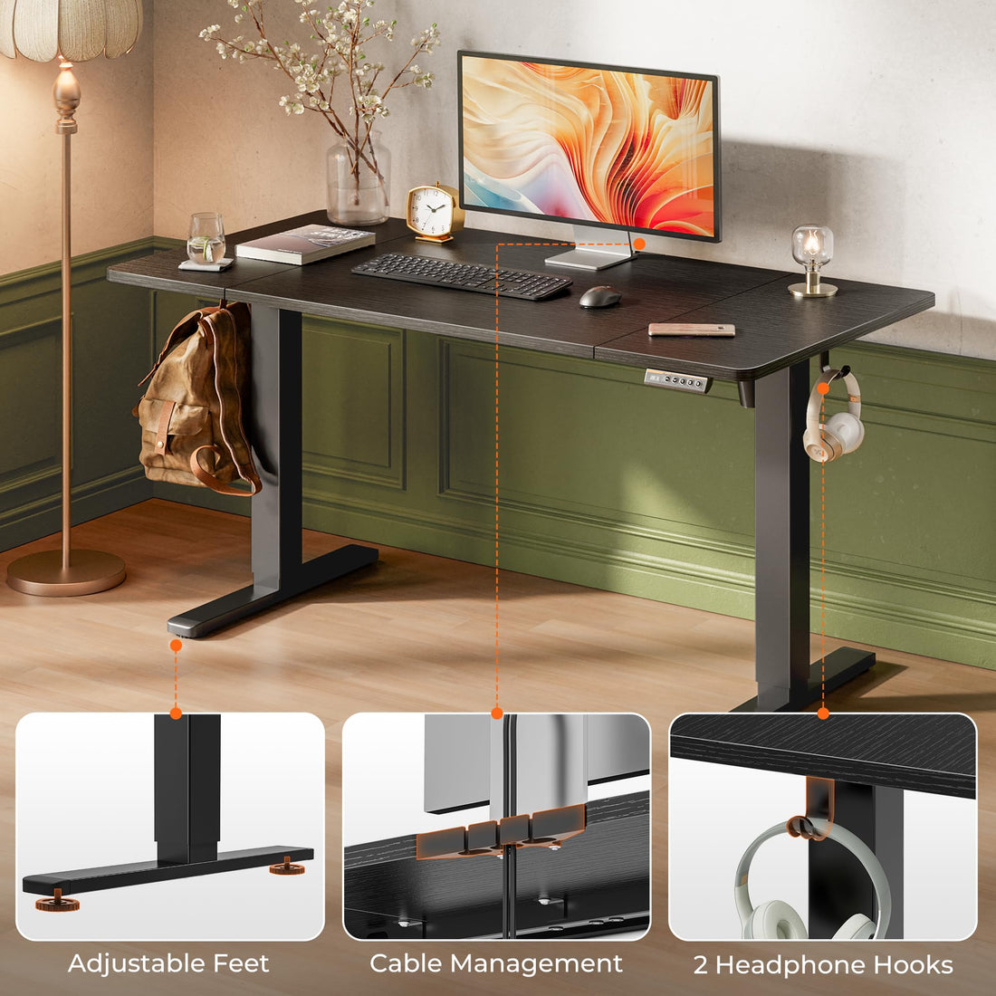 Huuger 55"x28" Large Electric Standing Desk, Black