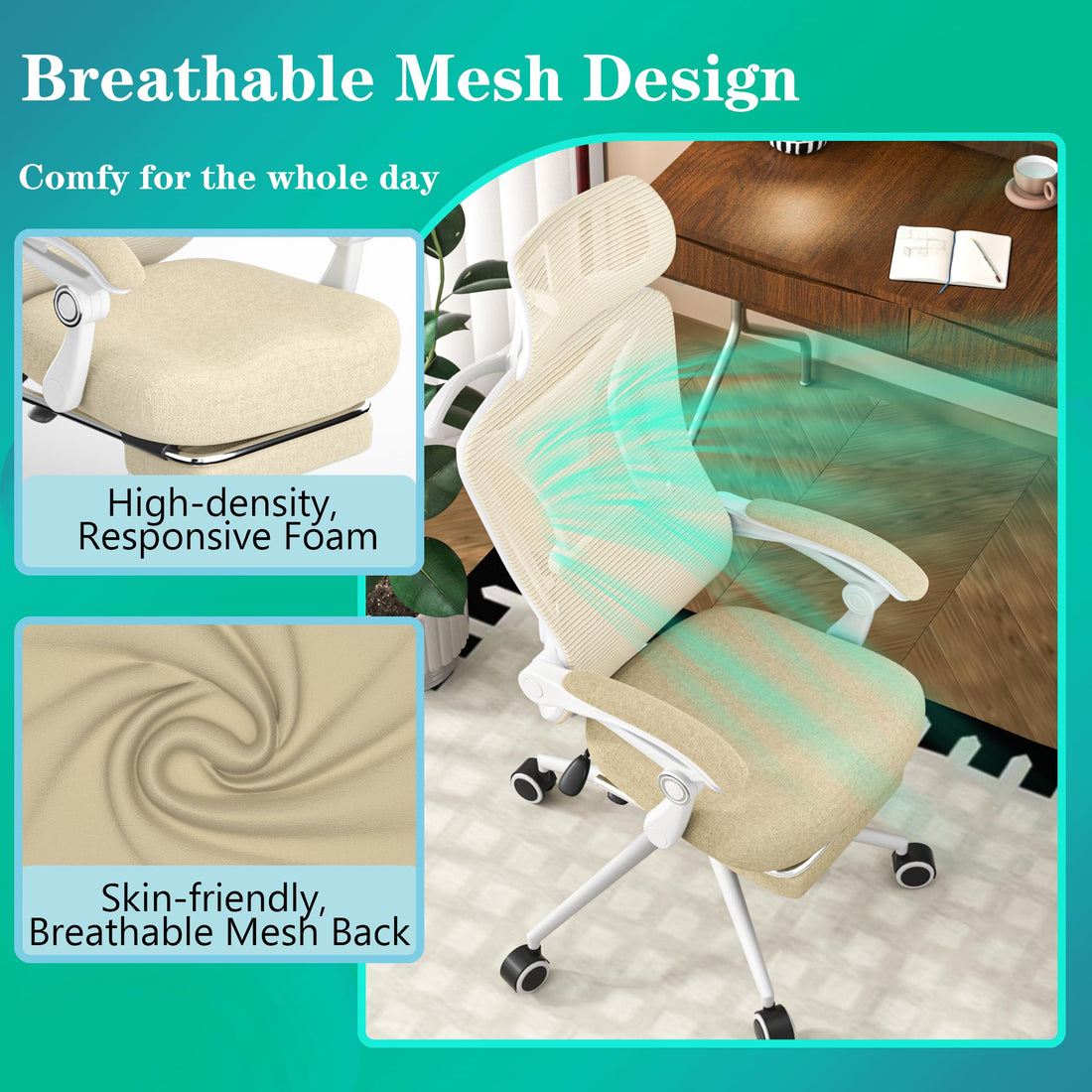 Ergonomic Office Chair with Footrest, Black & White