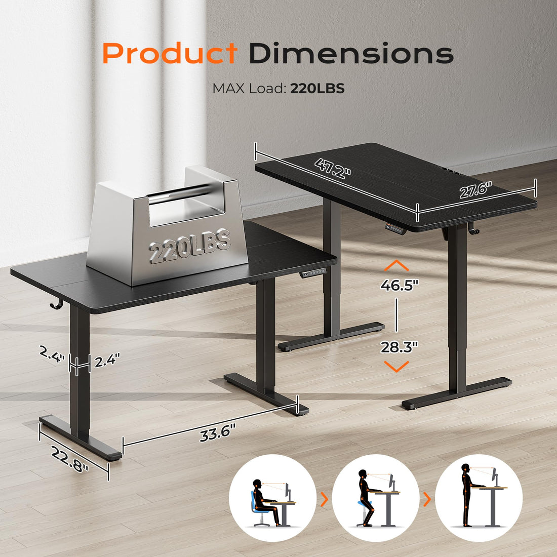 Huuger 55"x28" Large Electric Standing Desk, Black