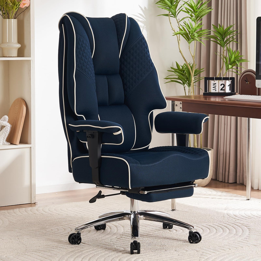Big & Tall PU Leather Office Chair with Footrest, Brown