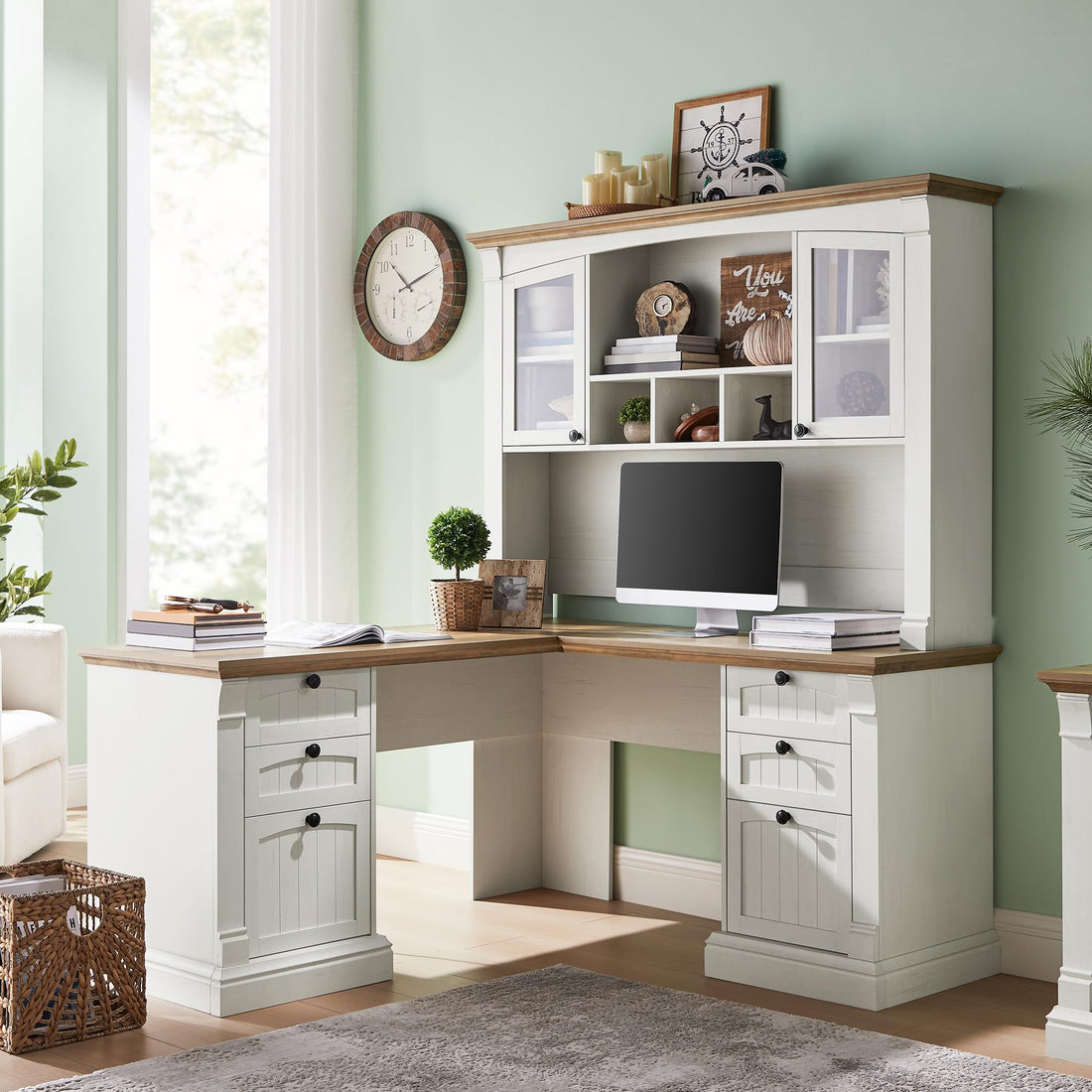 OKD 60" L-Shaped Executive Desk with Hutch & Storage