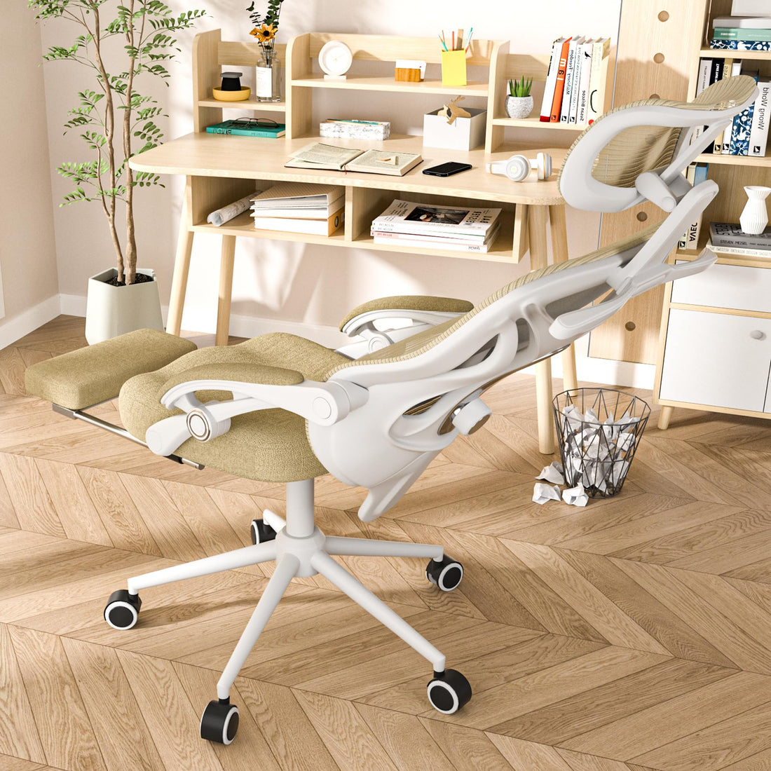 Ergonomic Office Chair with Footrest, Black & White