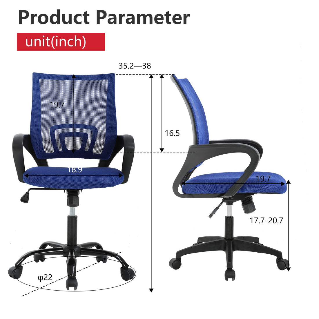 BestOffice Ergonomic Mid-Back Office Chair, Black