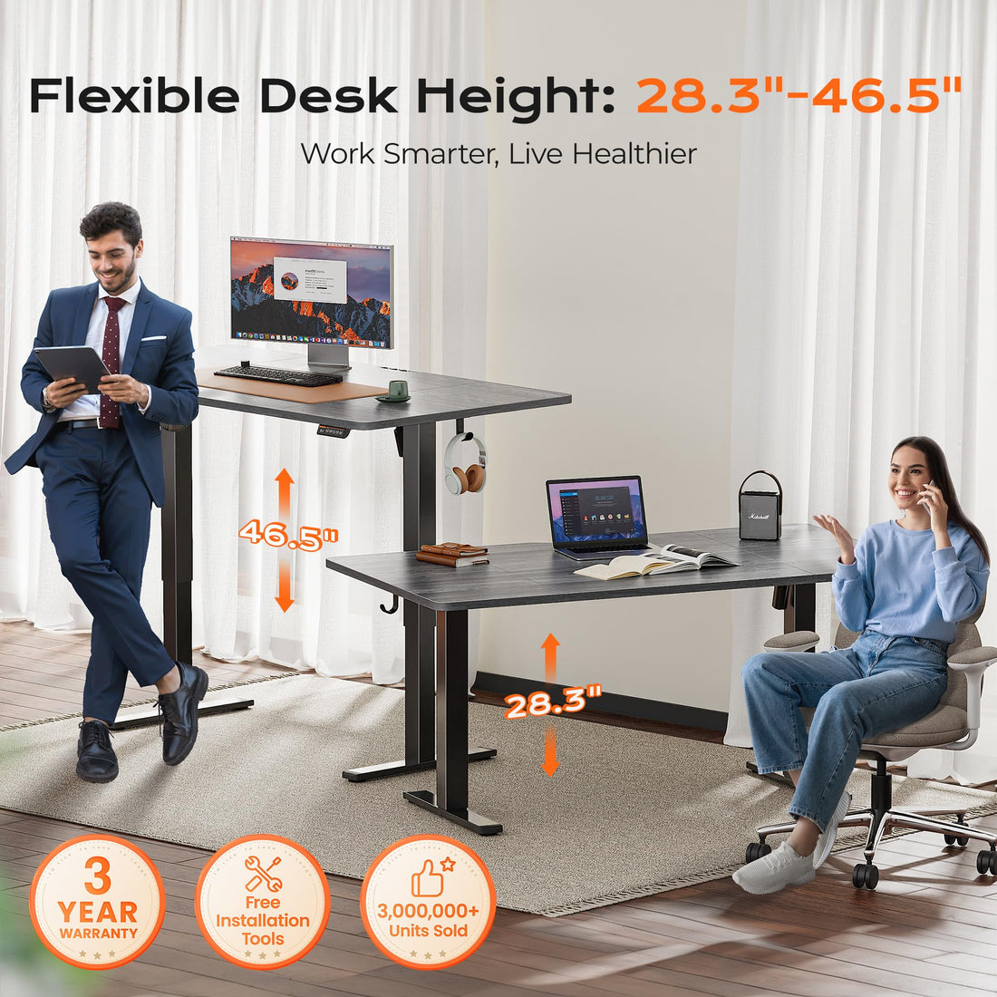 Huuger 55"x28" Large Electric Standing Desk, Black