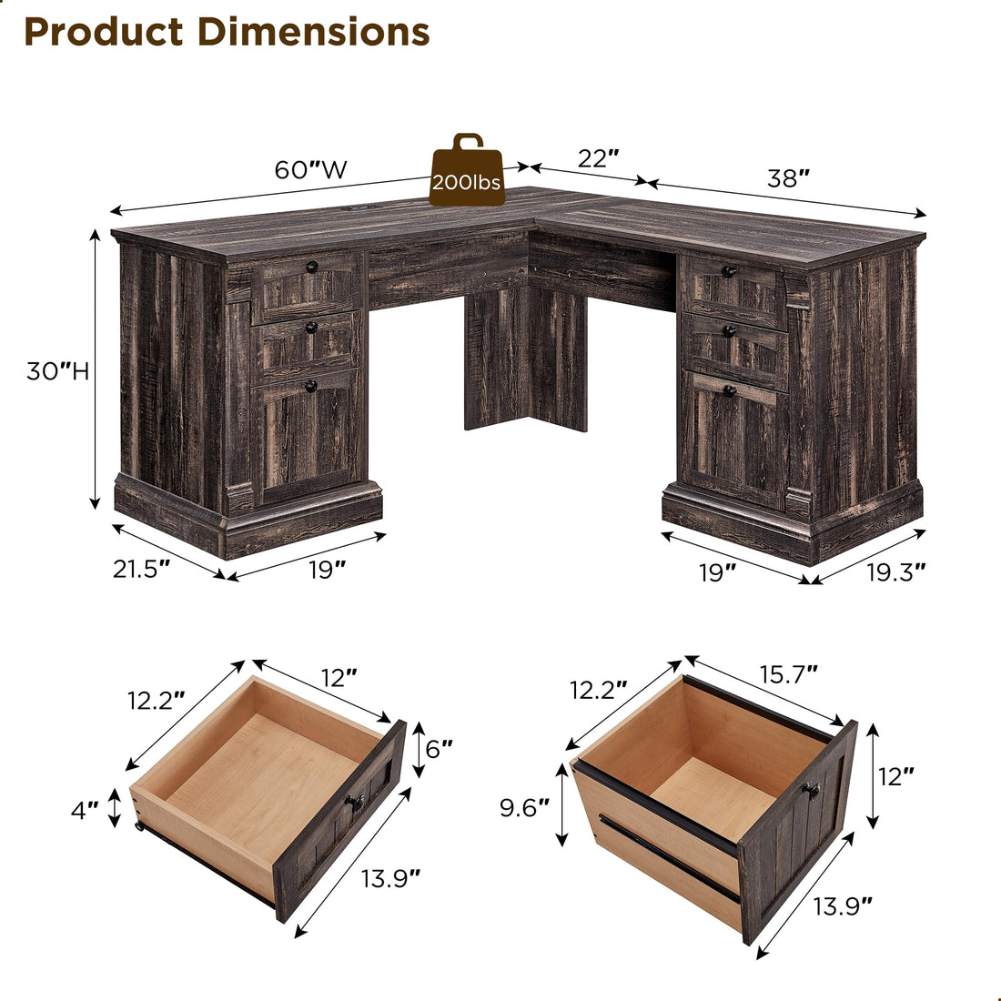 OKD 60" L-Shaped Executive Desk with Hutch & Storage