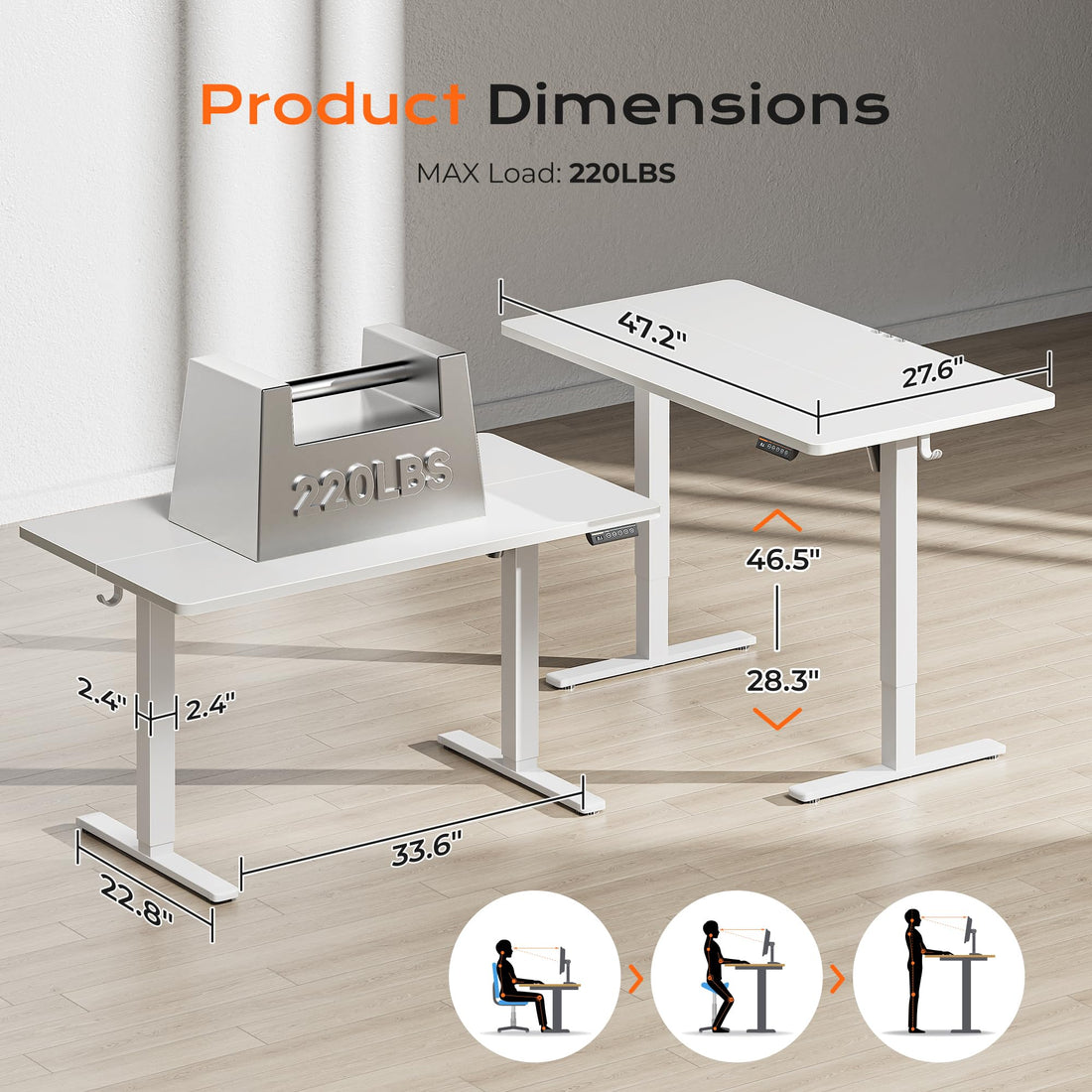 Huuger 55"x28" Large Electric Standing Desk, Black