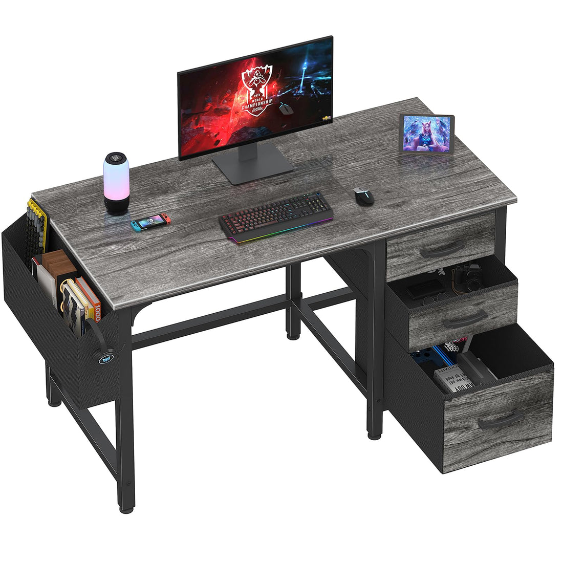 Lufeiya 47" Desk with Fabric Drawers, Rustic Brown