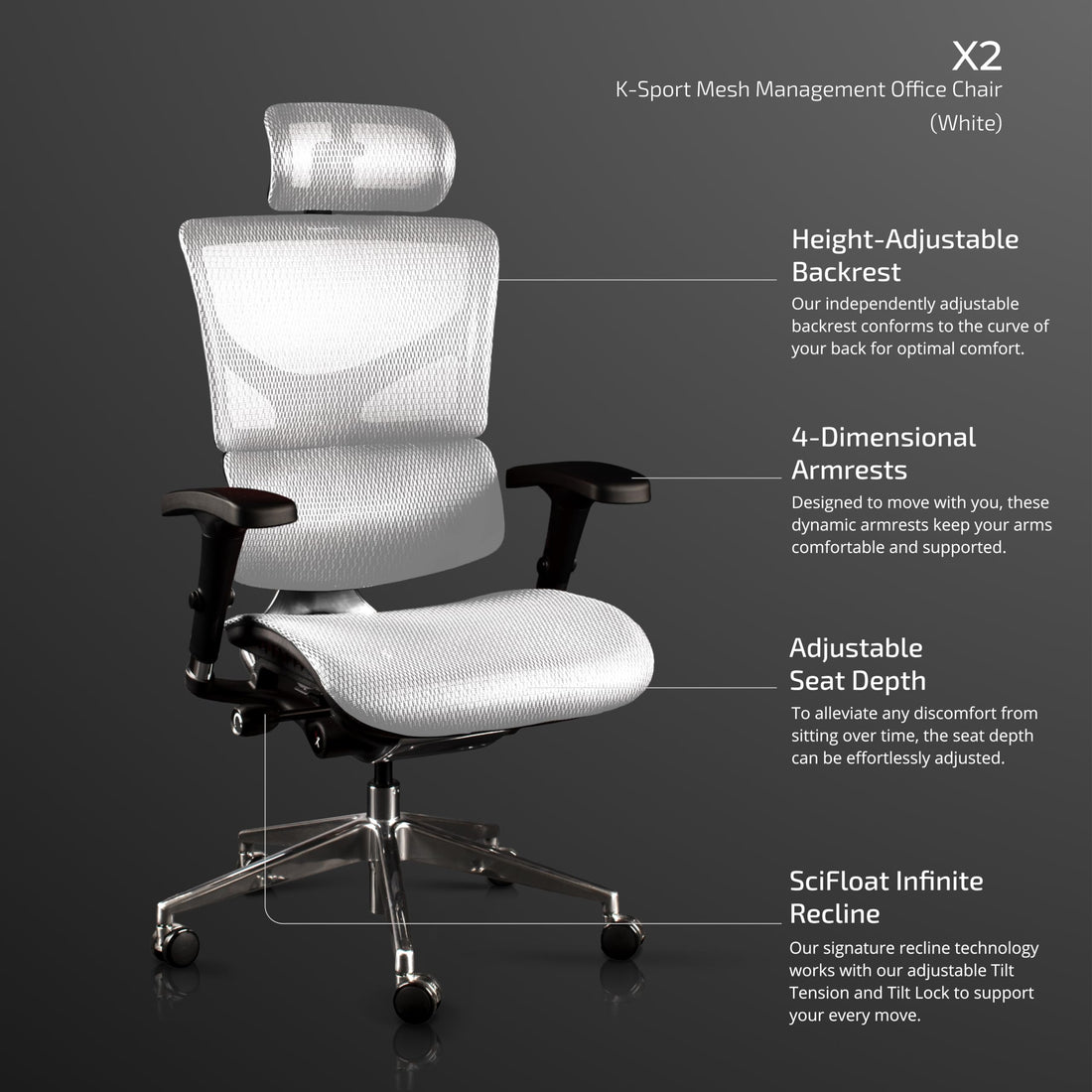 X-Chair X2 Ergonomic Task Chair, Black Mesh