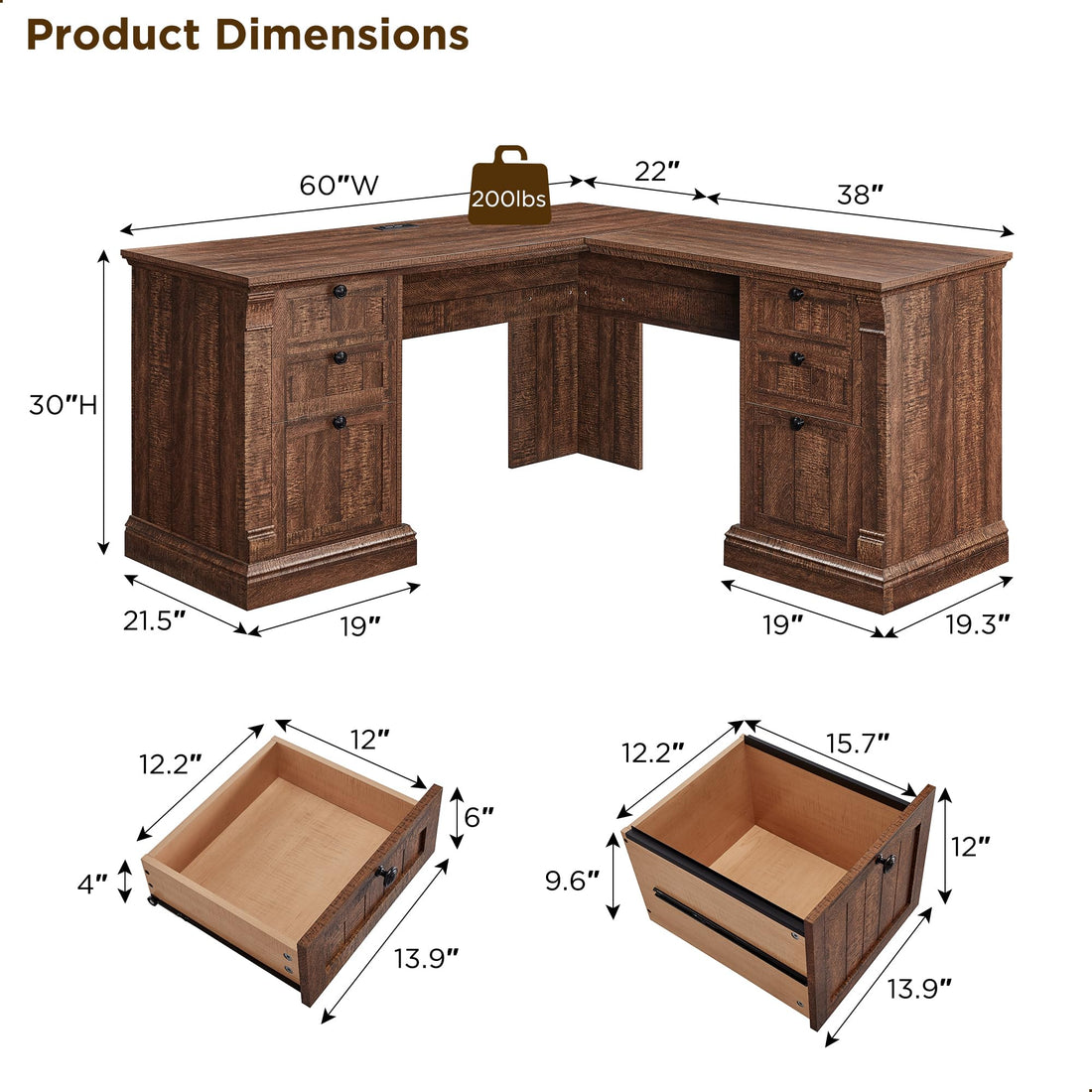 OKD 60" L-Shaped Executive Desk with Hutch & Storage