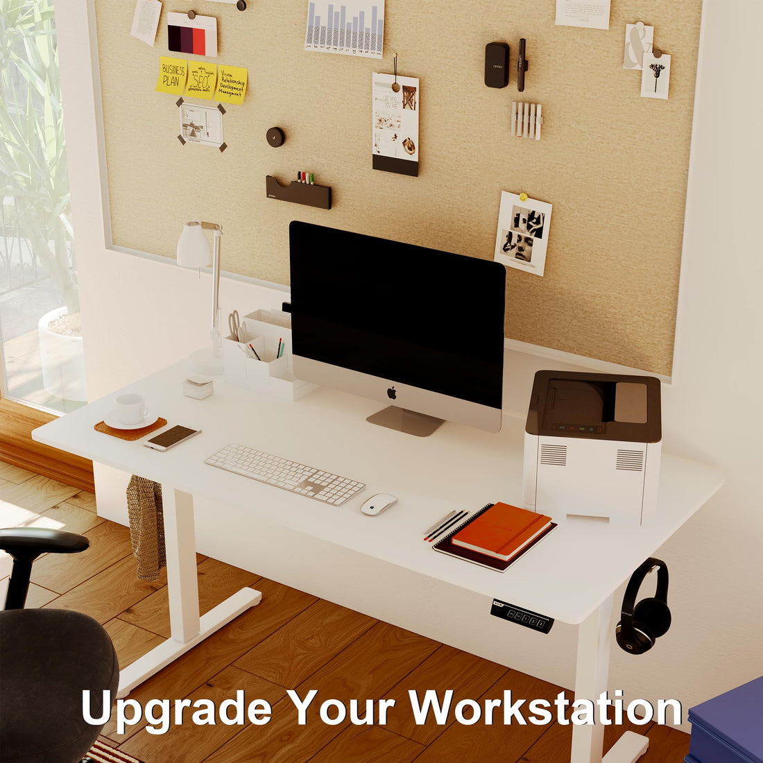 Monomi 63"x28" Electric Standing Desk, Rustic Brown/Black