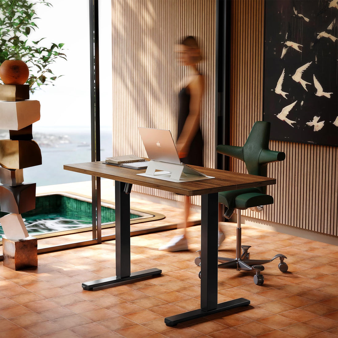 HUANUO 32" Electric Standing Desk, Light Walnut
