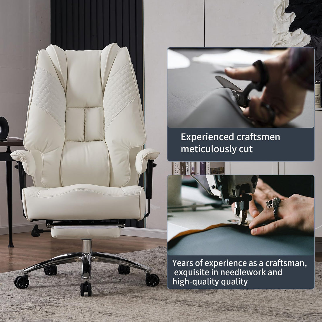 Big & Tall PU Leather Office Chair with Footrest, Brown