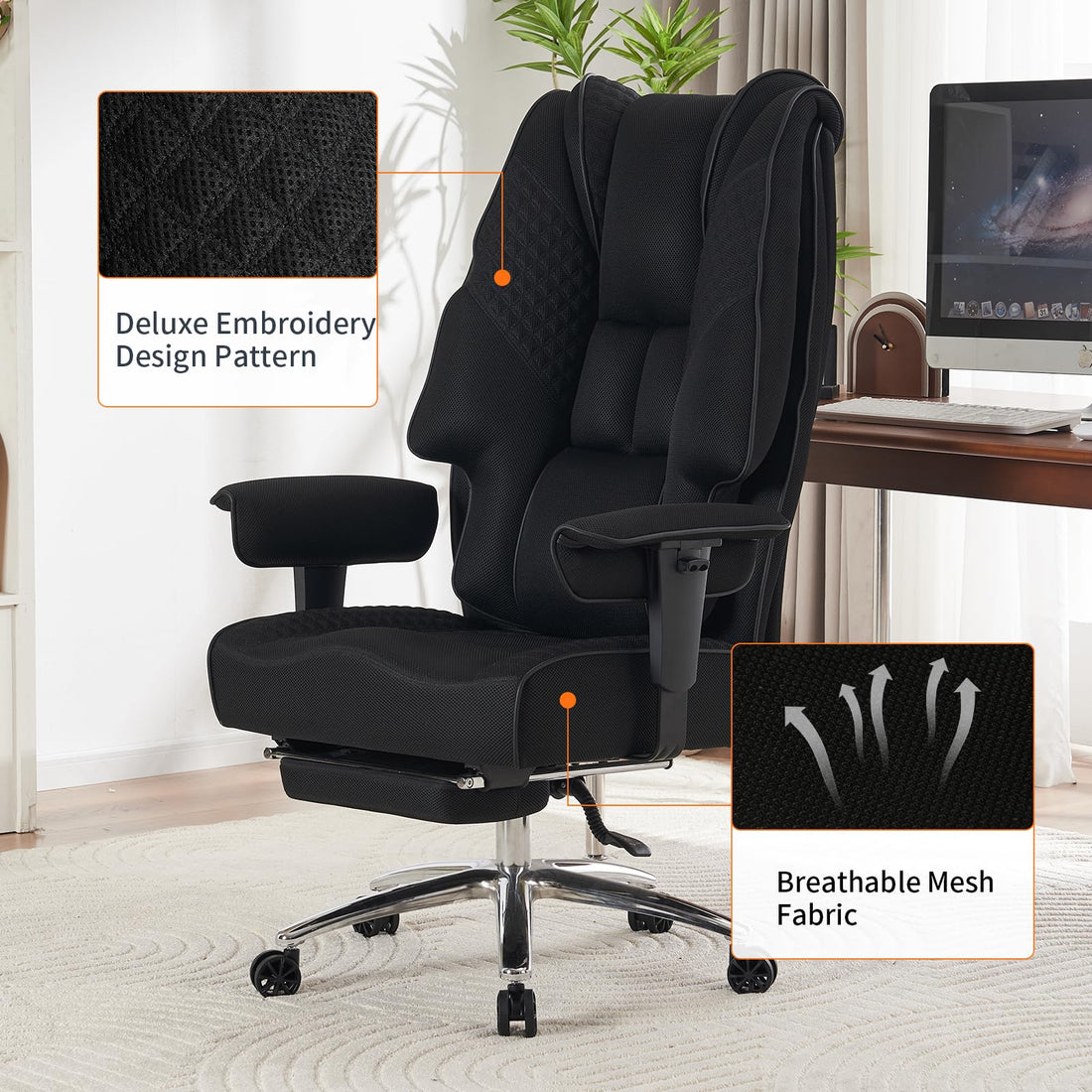 Big & Tall PU Leather Office Chair with Footrest, Brown