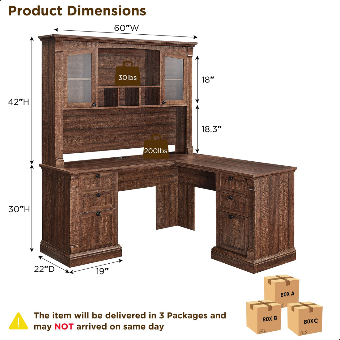 OKD 60" L-Shaped Executive Desk with Hutch & Storage