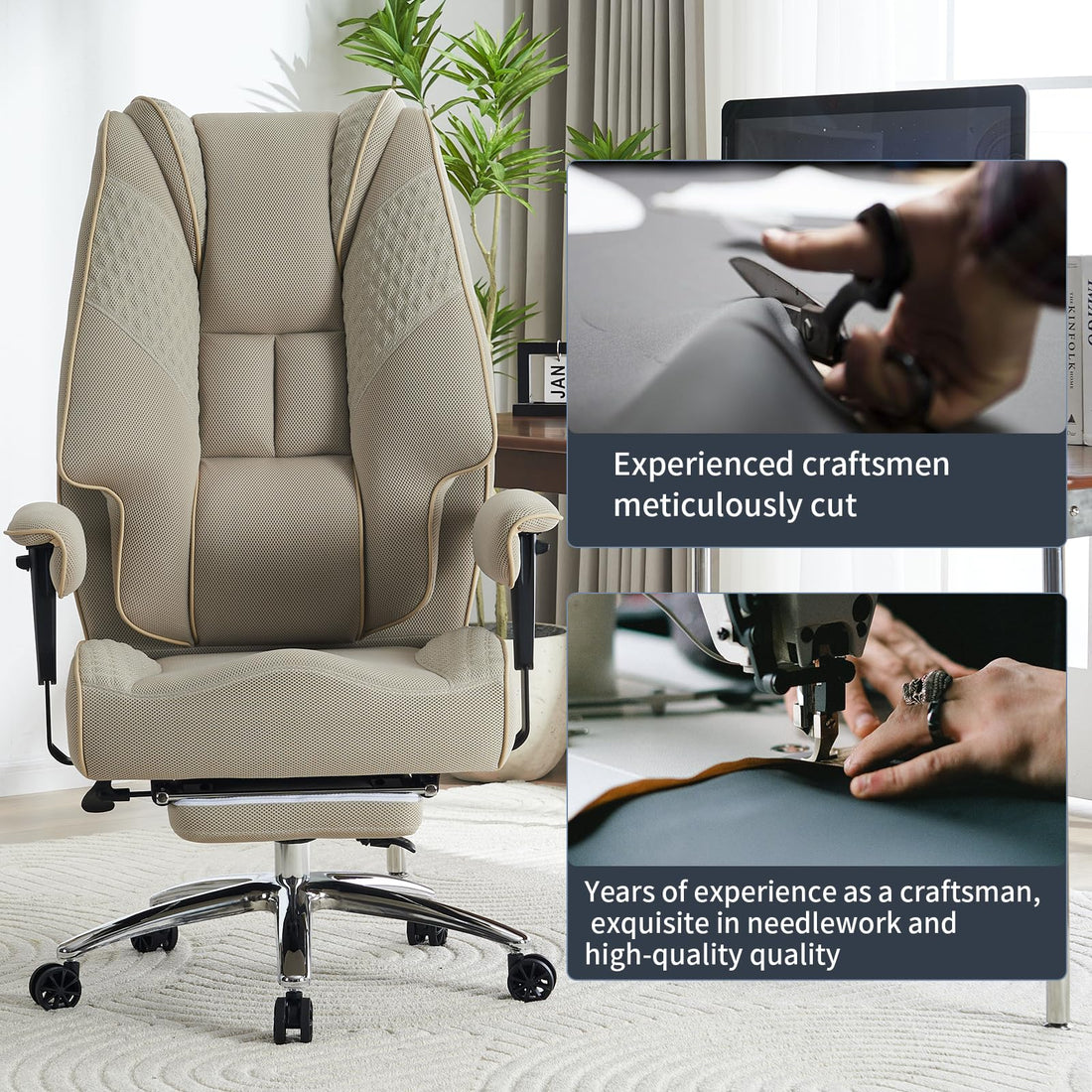 Big & Tall PU Leather Office Chair with Footrest, Brown