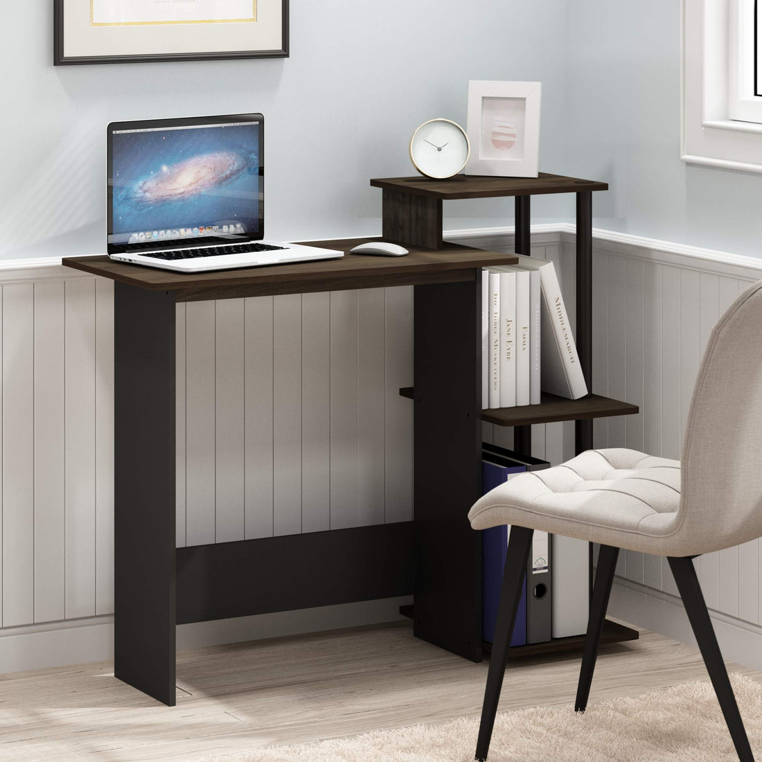 Furinno Compact Computer Desk, Walnut/Black